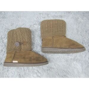 Muk Luks Boots Womens Size 10W Brown Knit Cuff Faux Fur Lined Winter Casual
